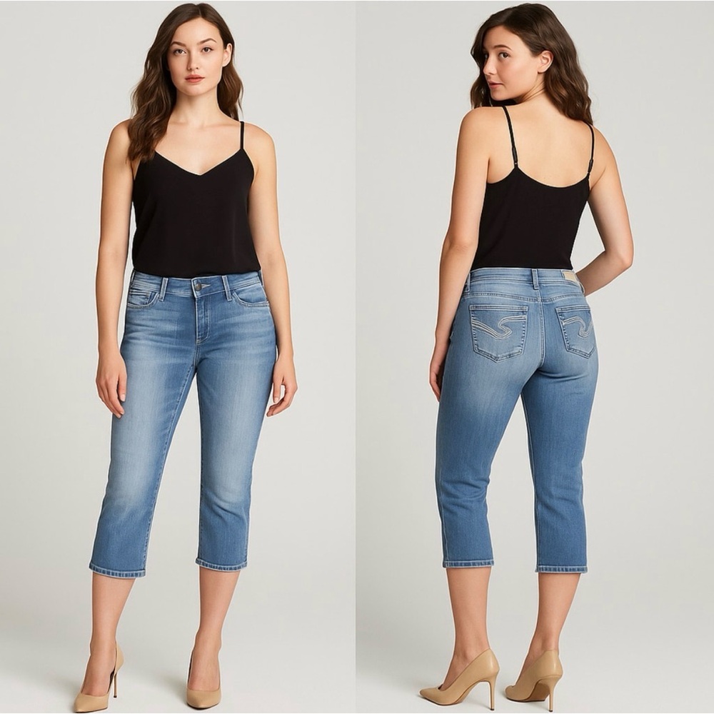 SILVER JEANS 🖤 Suki Mid Capri Jeans ✨ Size 31 Mid Rise Straight Leg - Picture 11 of 12